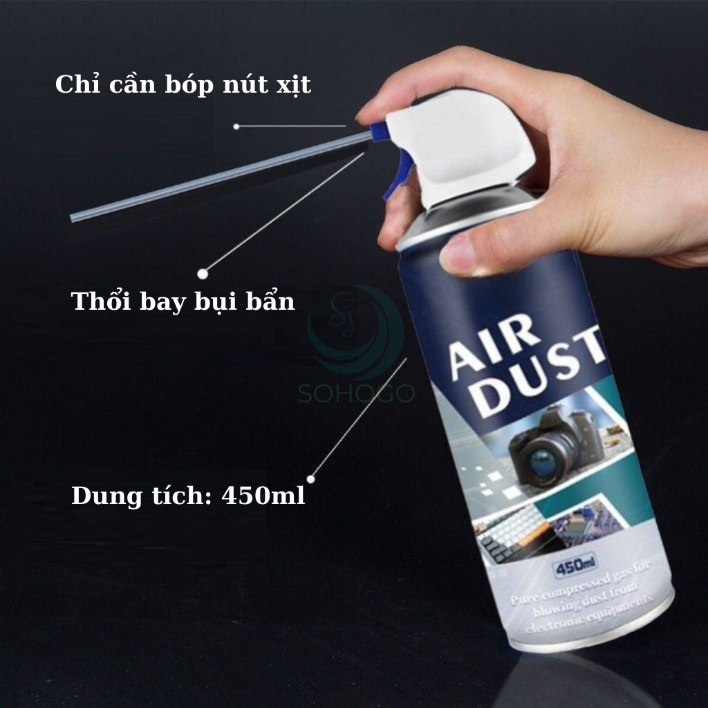 Chai xịt vệ sinh máy ảnh, bàn phím, bo mạch máy tính 450ML- Bình xịt khí nén đa năng dùng cho máy quay, ống kính, điện thoại...- Hàng nhập khẩu