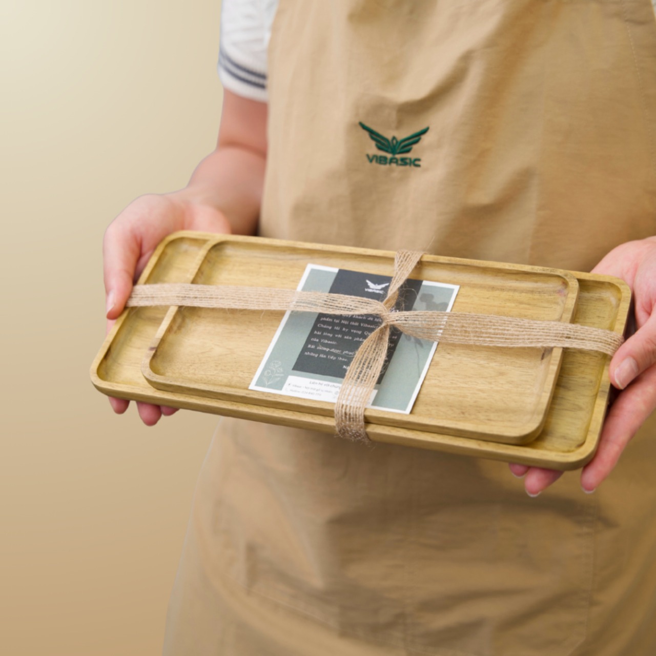 Khay gỗ keo đa năng hình chữ nhật Vibasic, đa dạng kích thước, chụp hình decor đựng đồ trang trí