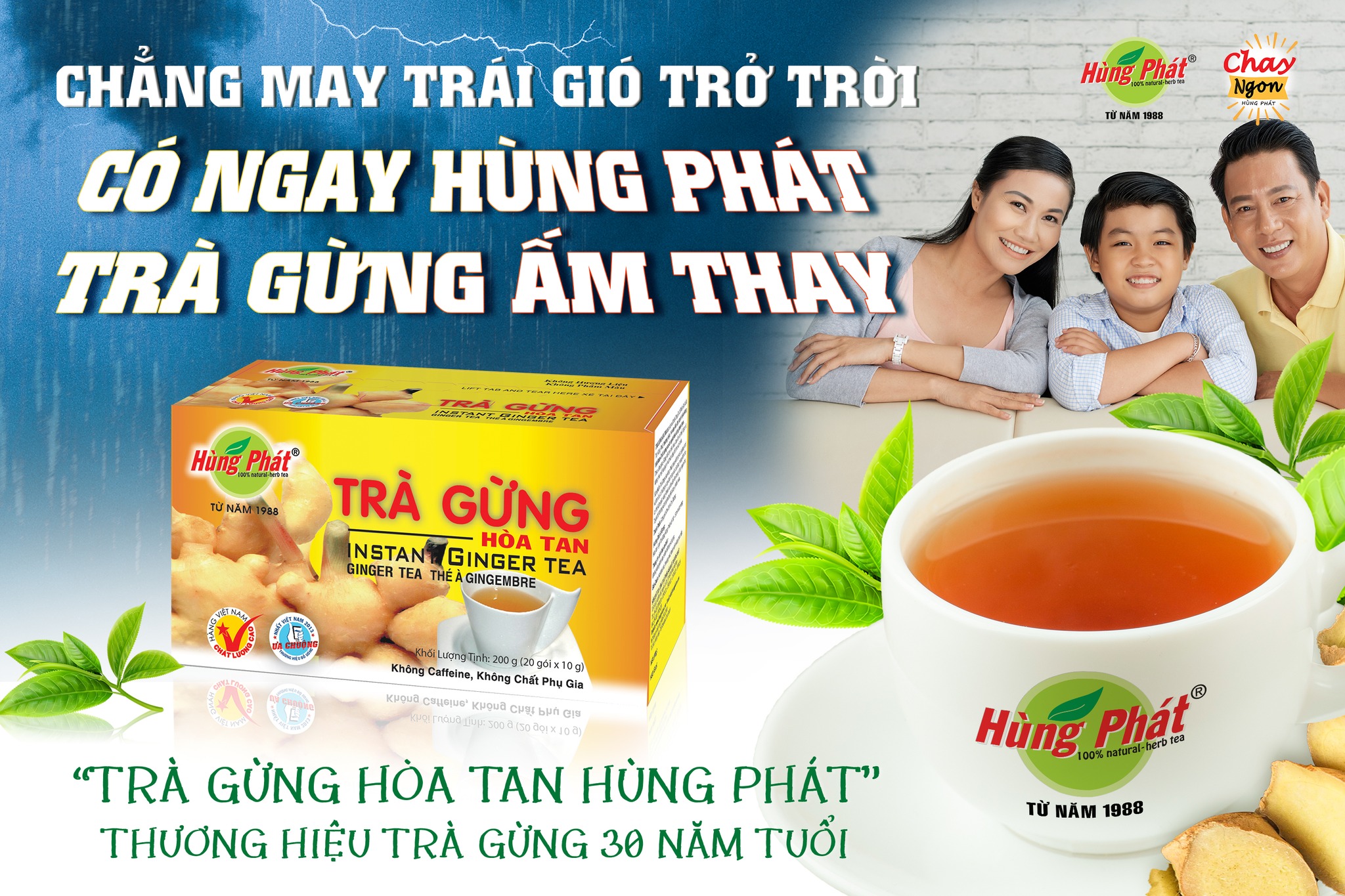 Trà Gừng Hòa Tan Hùng Phát Hỗ Trợ Giải Cảm Lạnh Làm Ấm Cơ Thể Tốt Cho Hệ Tiêu Hóa Hộp 20 Gói