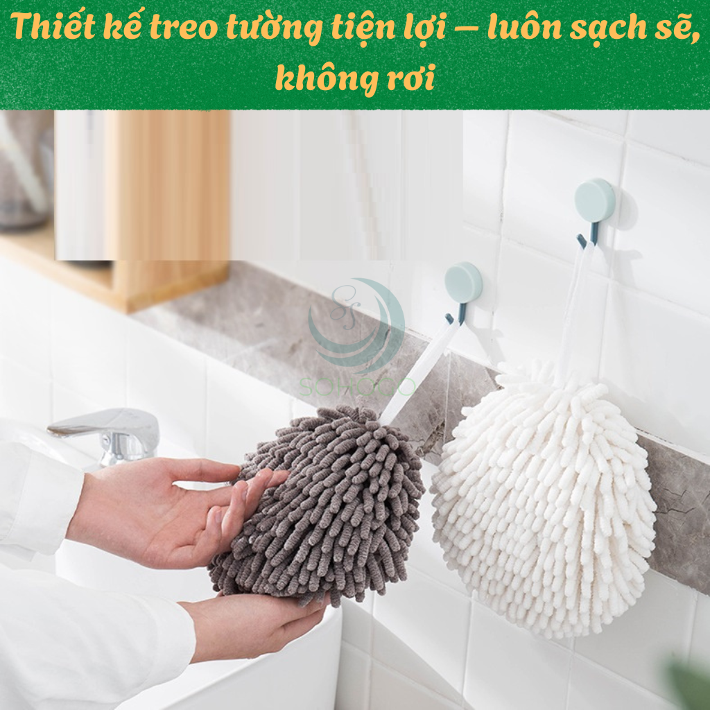 Khăn Lau Tay Treo Tường Microfiber  -	Khăn Lau Tay Siêu Mềm Dạng Tròn Treo Nhà Bếp/Nhà Tắm -	Khăn Treo Tường Dạng Tua Mềm Mại -	Khăn Lau Tay Thấm Hút Hình Quả Cầu Khăn Lau Tay Decor Gắn Tường Microfiber