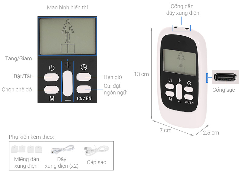 Máy Massage Xung Điện 4 Miếng Dán, 15 Mức Cường Độ, 8 Chế Độ, Giảm Đau Nhức, Tăng Cường Tuần Hoàn Máu Kachi MK46 - Hàng chính hãng