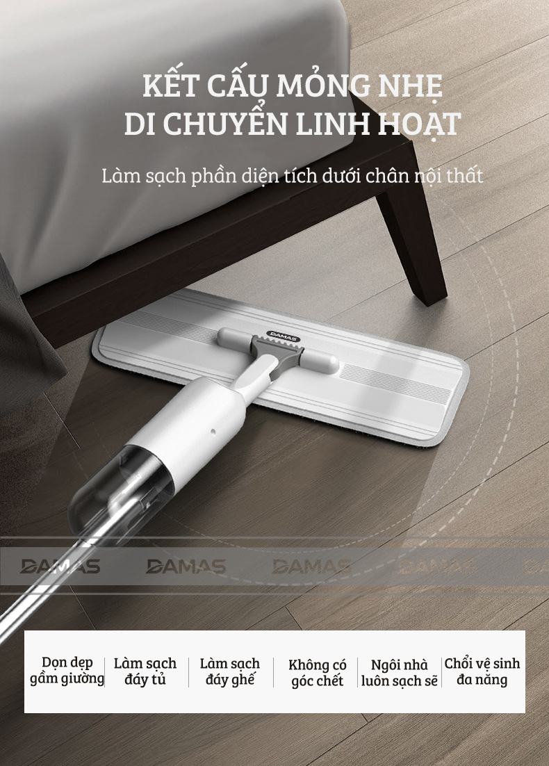 Cây Lau Nhà Phun Sương, Chổi Lau Nhà 360° Lau Sạch Khô Nhanh Cao Cấp Damas P1 Pro - Bản Lau To Giúp Lau Sạch Nhanh Chóng, Khớp Xoay 180 Độ Linh Hoạt - Thiết Kế Mới Tích Hợp Bình Chứa Dung Dịch Với Tốc Độ Phun Sương 0.1s - Hàng Chính Hãng