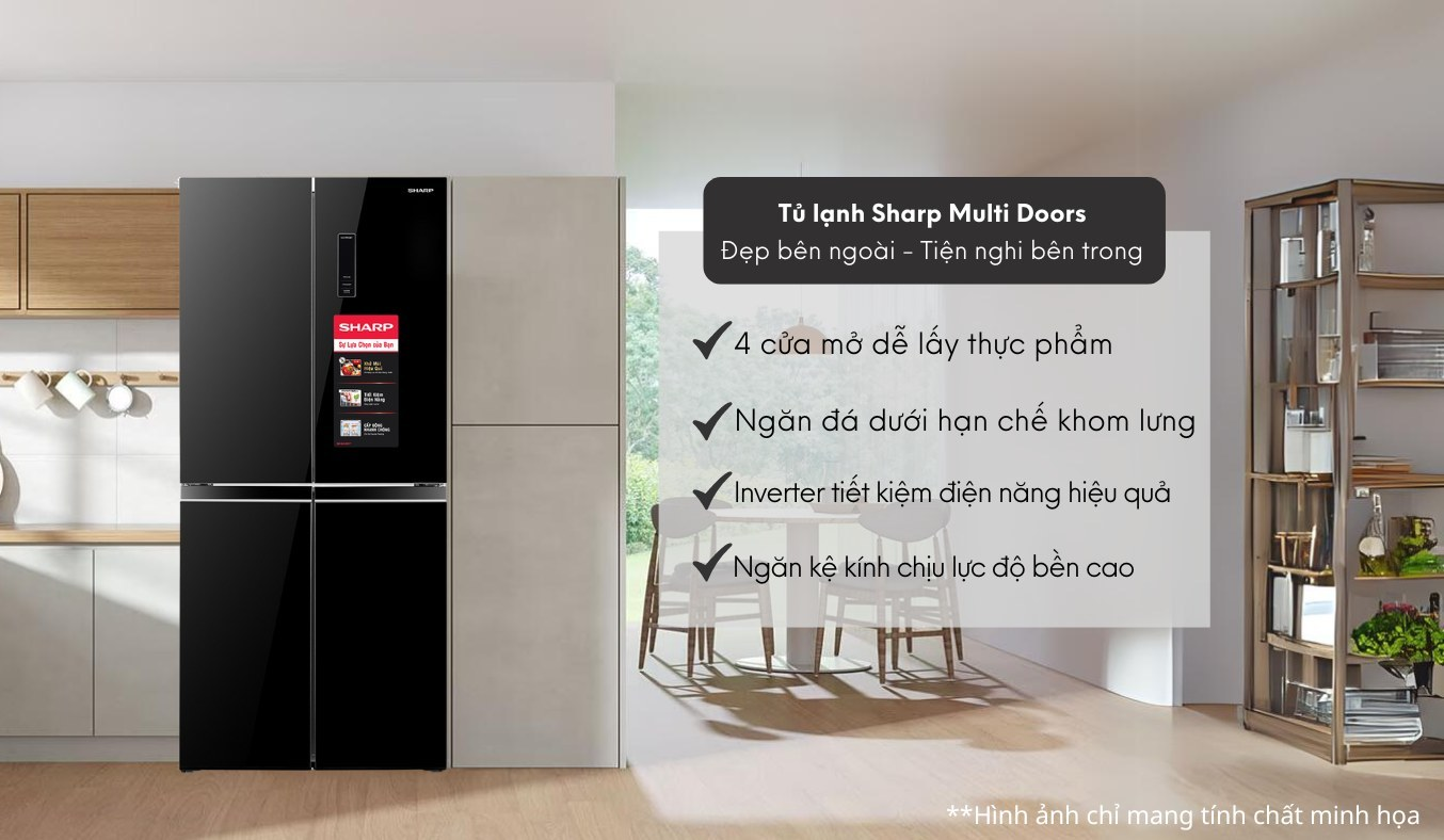 Tủ lạnh Sharp Inverter 362 lít SJ-FX420VG-BK - Hàng chính hãng (chỉ giao HCM)