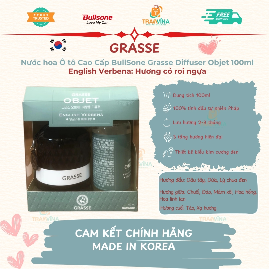Nước hoa Ô tô, Xe Hơi Cao Cấp BullSone Grasse Objet 100ml - Hàng Chính Hãng - Đa dạng mùi hương