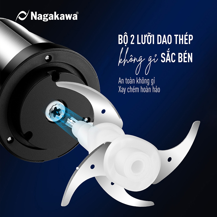 Máy xay thịt đa năng Nagakawa NAG0822 - Lưỡi dao kép - 6 chức năng - Hàng chính hãng