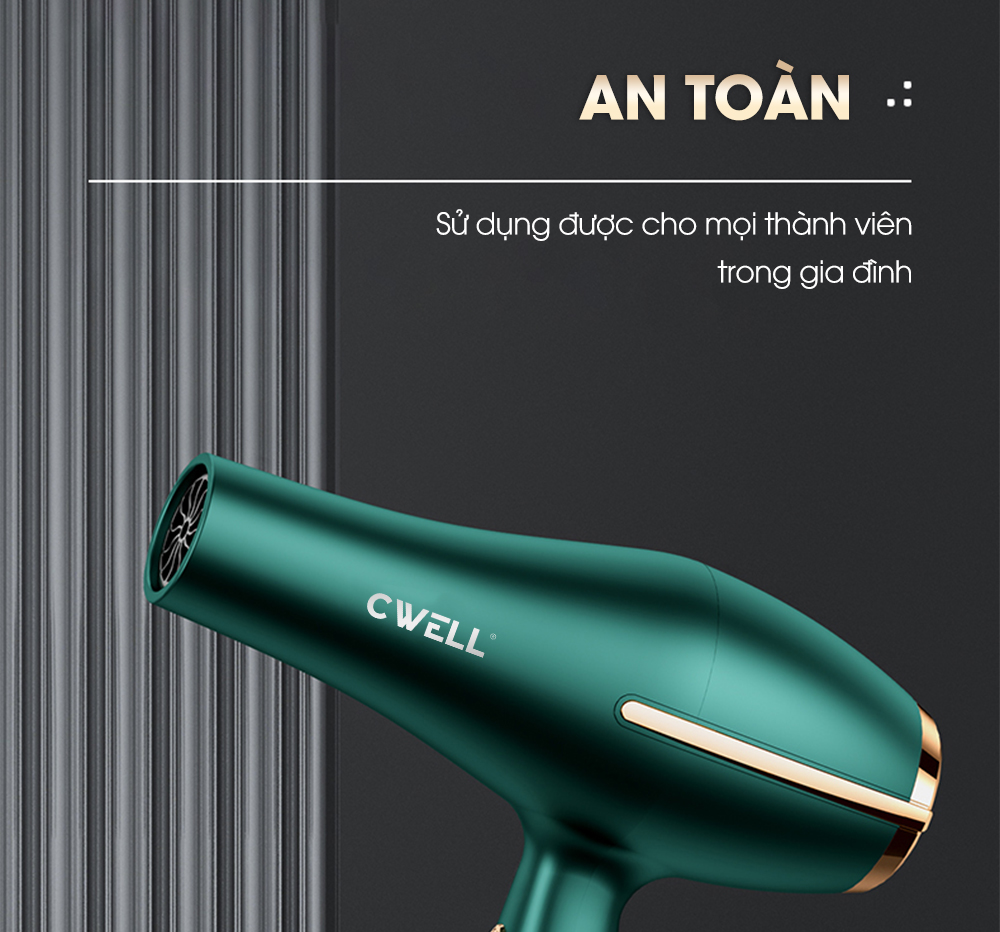 Máy sấy tóc CWELL công suất lớn 1800W-2500W C03HD, 6 chế độ tùy chỉnh nóng/lạnh, thiết kế chuẩn Salon