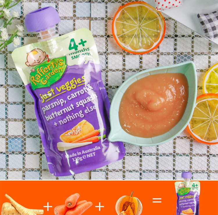 Dinh Dưỡng Xay Nhuyễn Rafferty'S Garden Củ Cải Vàng - Cà Rốt - Bí Rợ (120g)