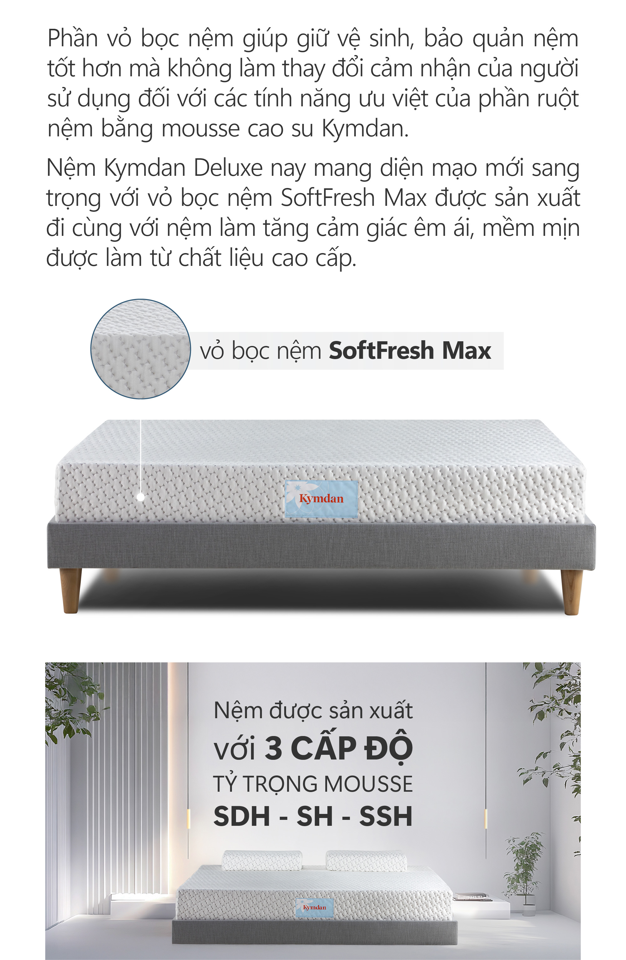 Nệm cao su thiên nhiên Kymdan Deluxe 160 x 200 x 7,5cm SFM