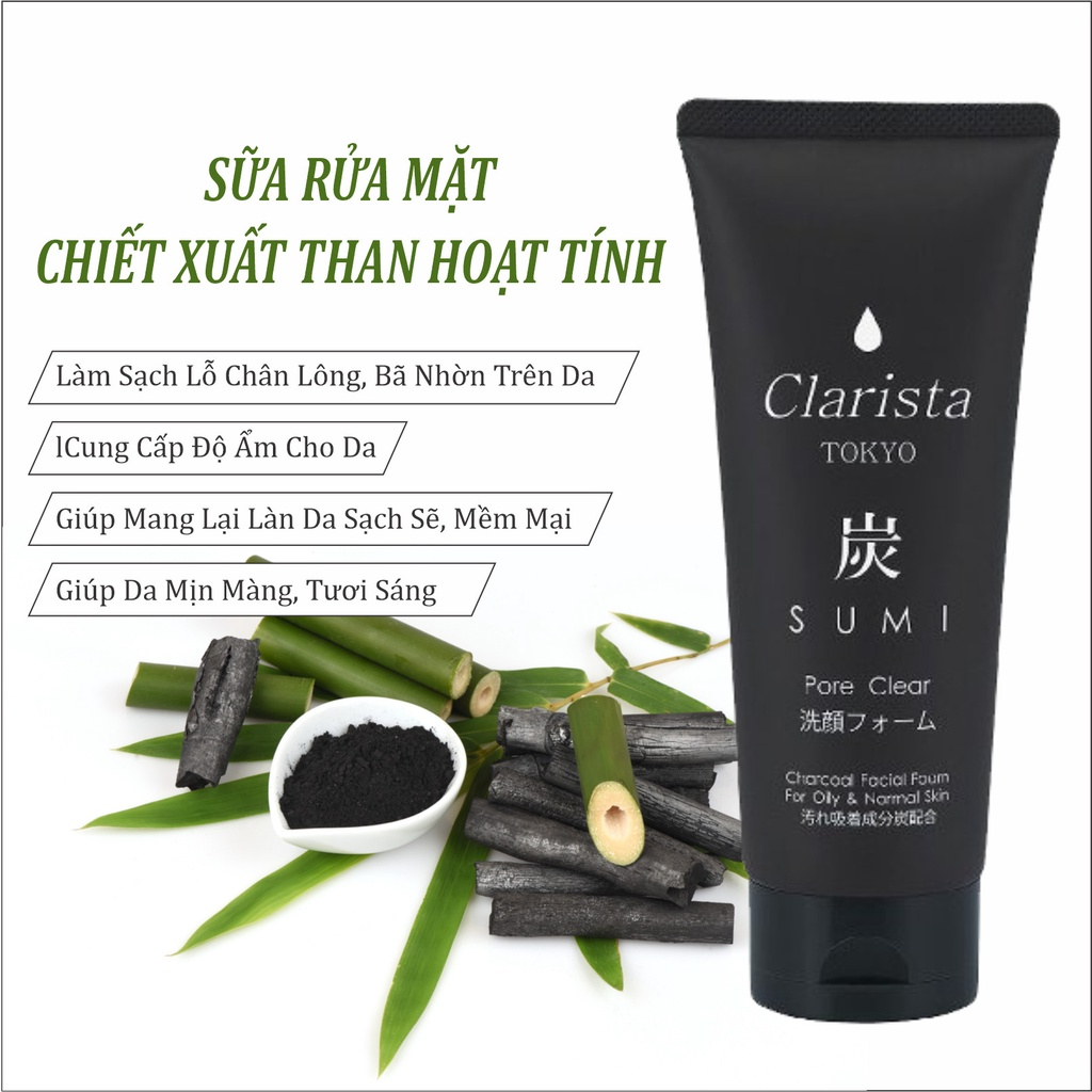 Sữa Rửa Mặt Sạch Sâu Chiết Xuất Than Hoạt Tính Clarista Tokyo Charcoal Facial Foam (130 G)