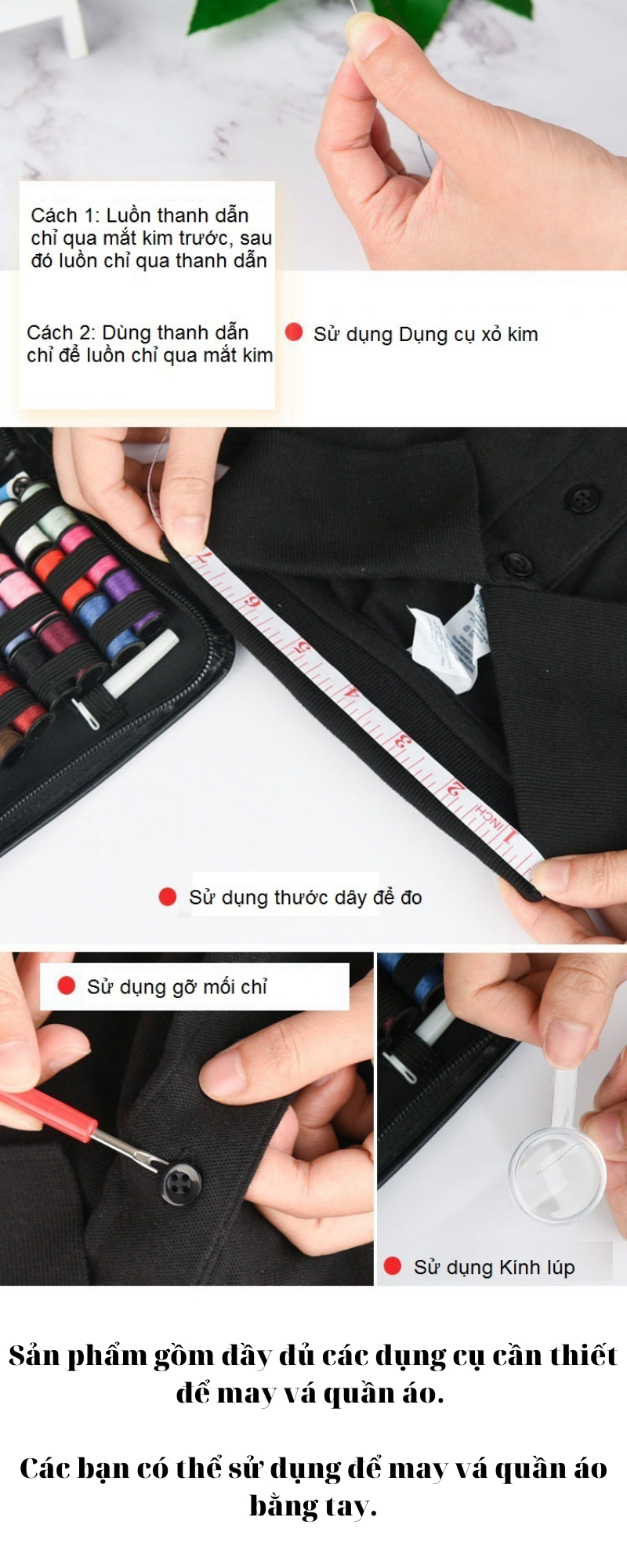 Bộ Kim Chỉ May Vá Quần Áo Xách Tay Mini 58 Món Tiện Lợi Kèm Bao Da Cao Cấp-Hàng Chính Hãng