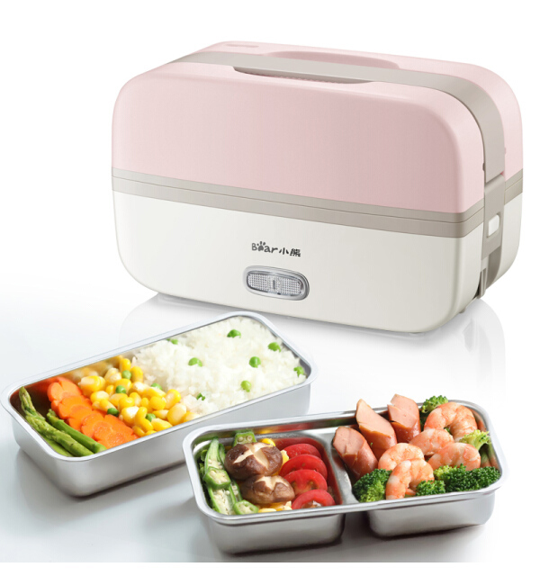 Bear electric lunch box double 304 stainless steel liner cooking plug electric rice cooker heating lunch box vacuum pink DFH-B10J2
