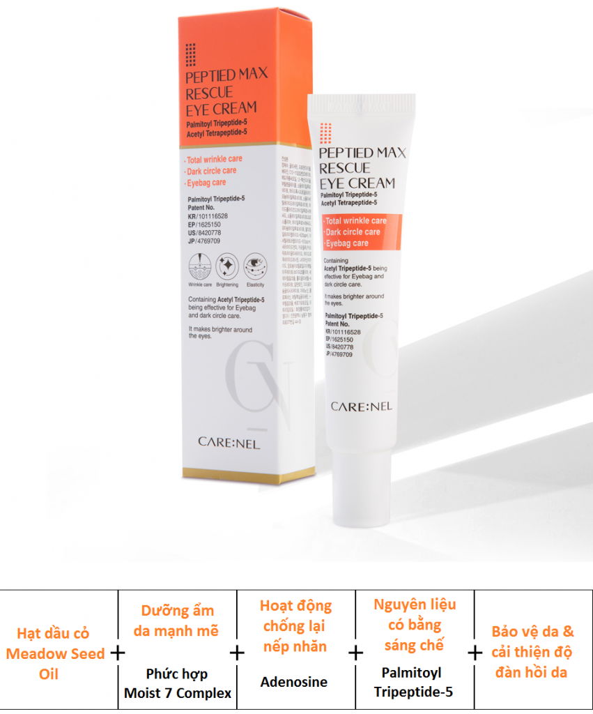 Kem dưỡng giảm quầng thâm căng da ngừa nếp nhăn bọng mắt Care nel Peptided Max Rescue Eye Cream 25ml 3