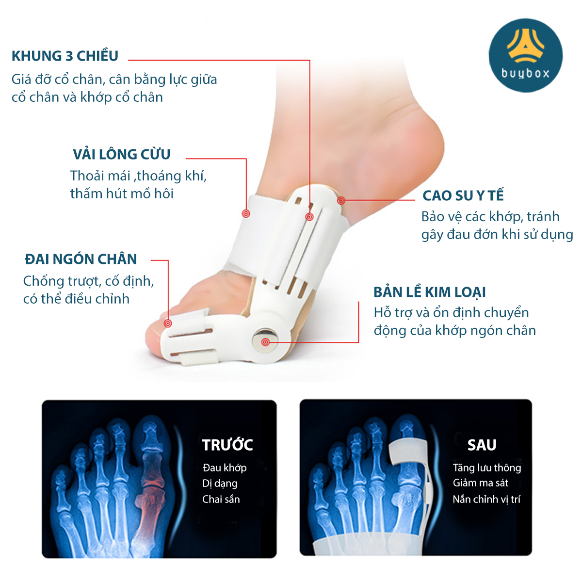 Combo 2 cặp dụng cụ chỉnh hình, bảo vệ ngón chân cái bị vẹo chất liệu nhựa PC và silicone - Buybox