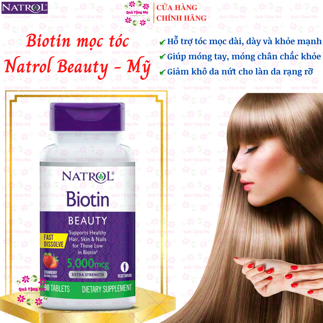 Biotin mọc tóc Natrol Beauty Mỹ
