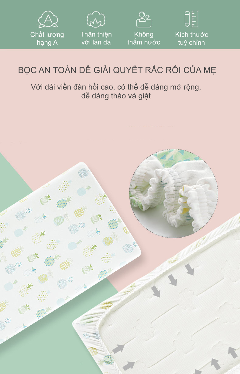 Bọc Nệm Chống Thấm Cho Bé - Vải Cotton Sợi Bông Dệt Kim, Nhiều Kích Cỡ 2