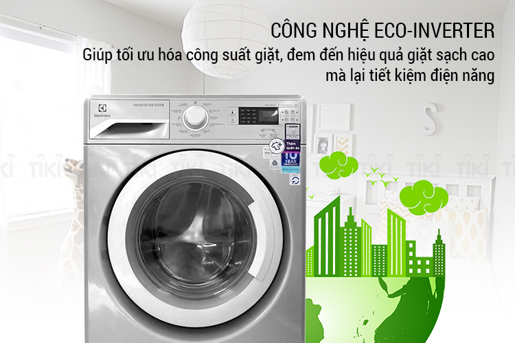 Máy Giặt Cửa Ngang Inverter Electrolux EWF12853S (8.0 Kg) - Xám Bạc - Hàng Chính Hãng