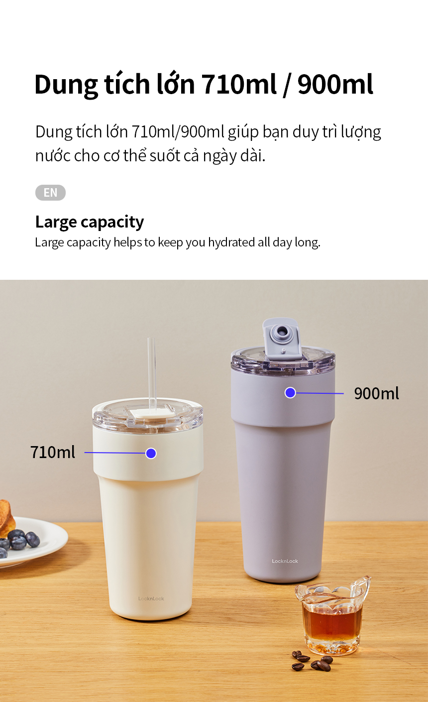 Ly Giữ Nhiệt Locknlock LocknLock LHC4416 710ml, LHC4419 900ml Thép Phủ Sứ, Hàng Chính Hãng, Kèm Ống Hút - JoyMall
