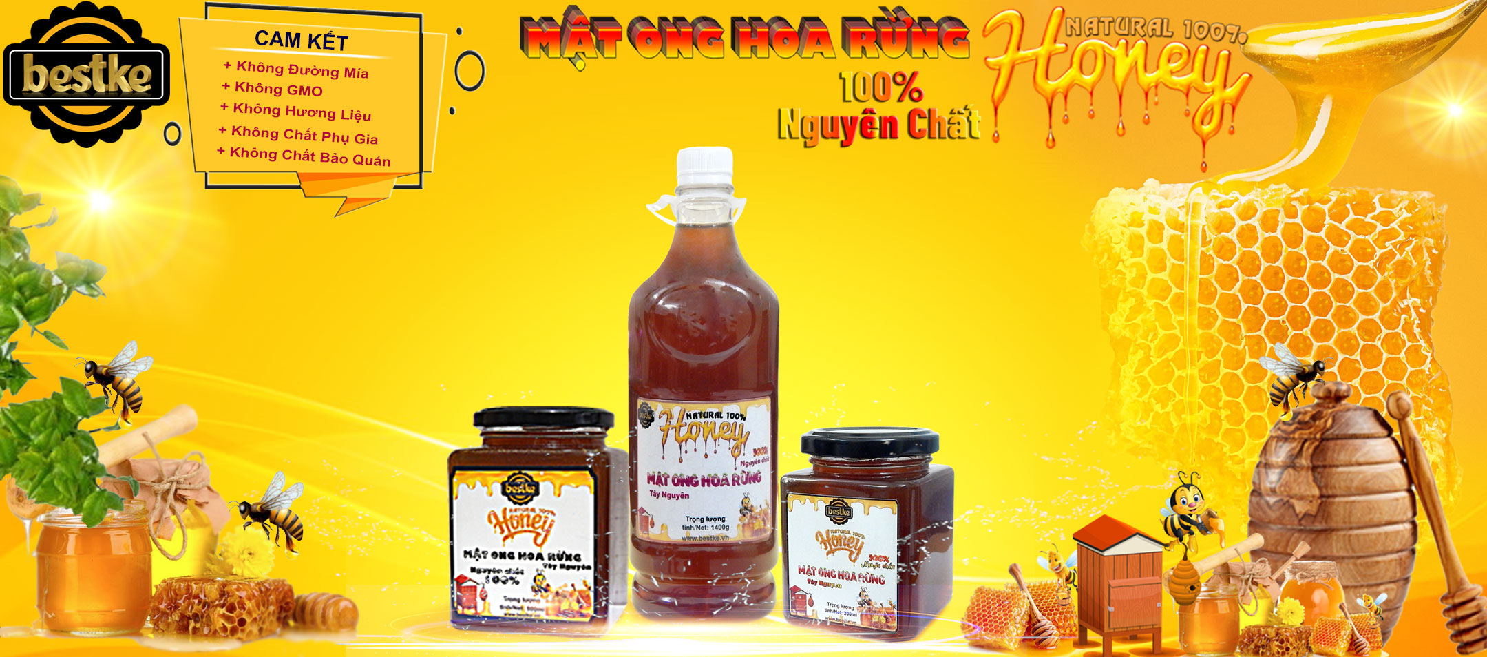 mật ong hoa rừng tây nguyên, nguyên chất, hũ 200ml, 100% natural honey, bestke 3