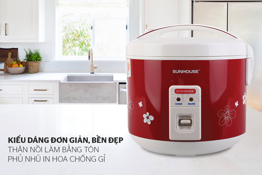 Nồi Cơm Điện Nắp Gài Sunhouse DNC18SHD8601 - 1.8L (Đỏ Trắng) - Hàng chính hãng