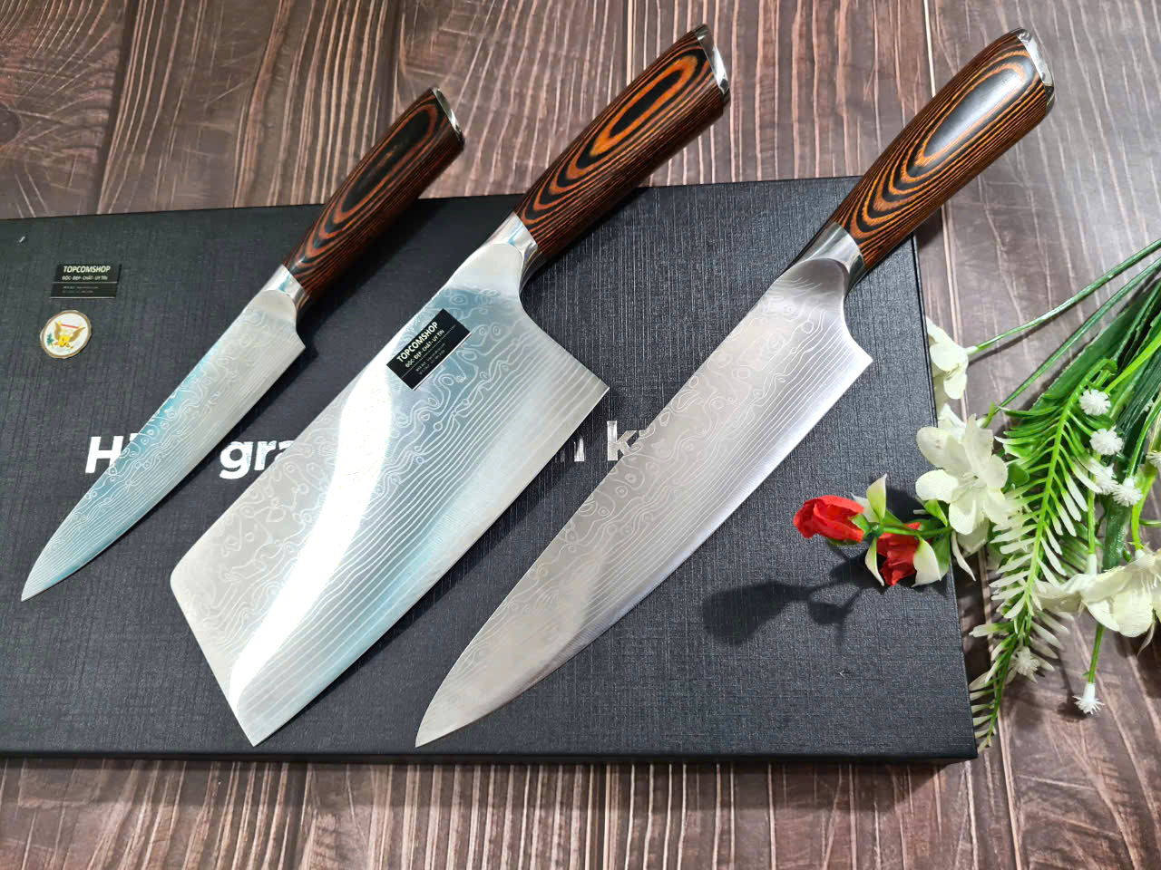 DAO - BỘ 3 DAO BẾP NHẬT BẢN THÉP DAMASCUS MÃ A4 DT2 nt topcomshop vn