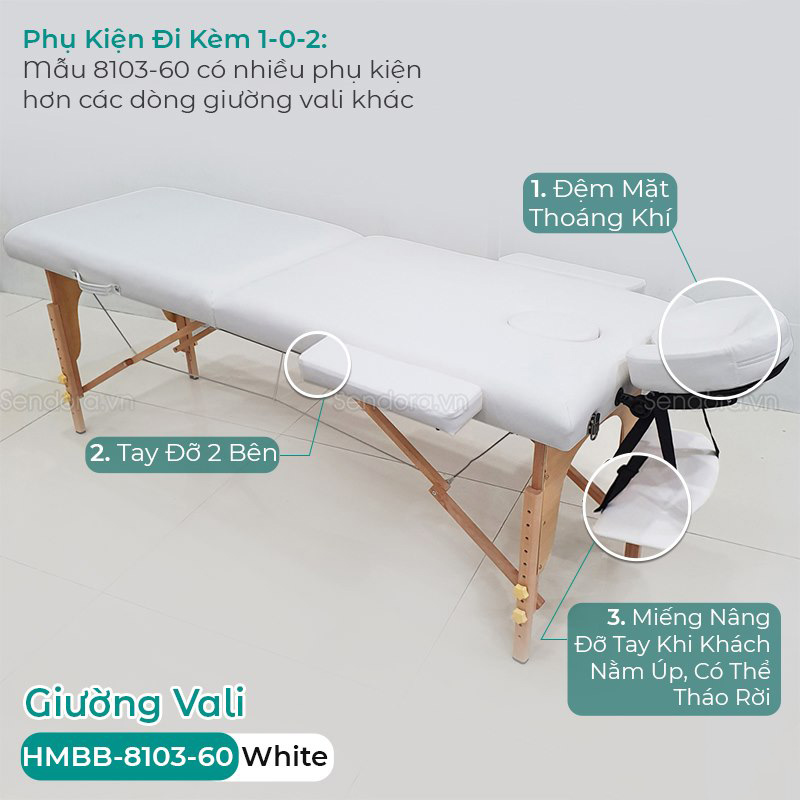 Giường xếp vali cao cấp, giường gấp vali Spa Hi-Mec HMBB-8103-60 – Full Accessories