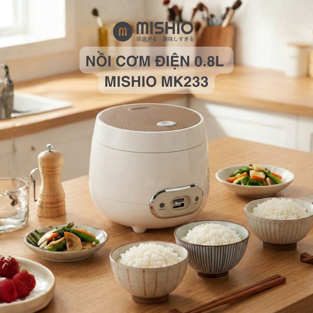 Nồi Cơm Điện Mishio MK233 size 0.8L nấu cơm ngon - Hàng chính hãng