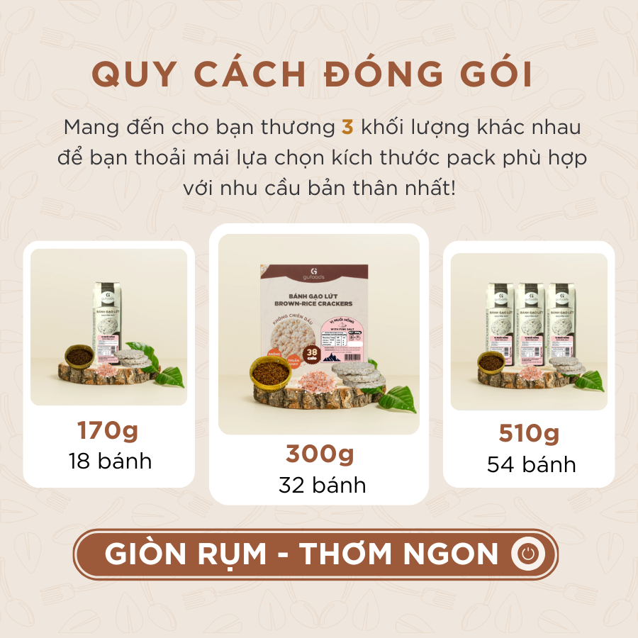 Bánh gạo lứt GUfoods (510g) - Không chiên dầu, Không đường, Từ gạo và ngũ cốc nguyên hạt, Lành mạnh, Phù hợp Eat clean, Ăn vặt healthy, Thực dưỡng, Tập gym, Thuần chay, Đa dạng hương vị