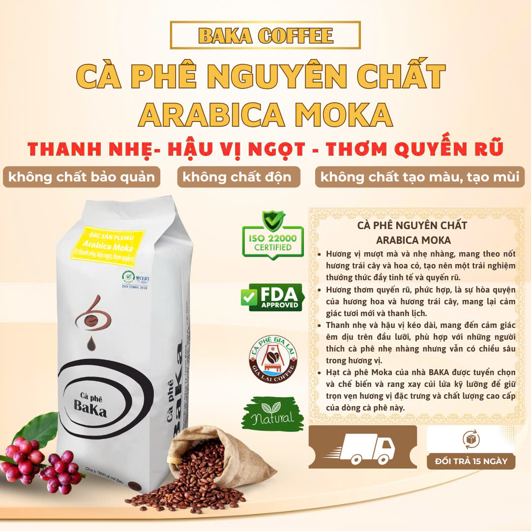 Cà Phê Nguyên Chất Baka - Moka (Bì 500g)
