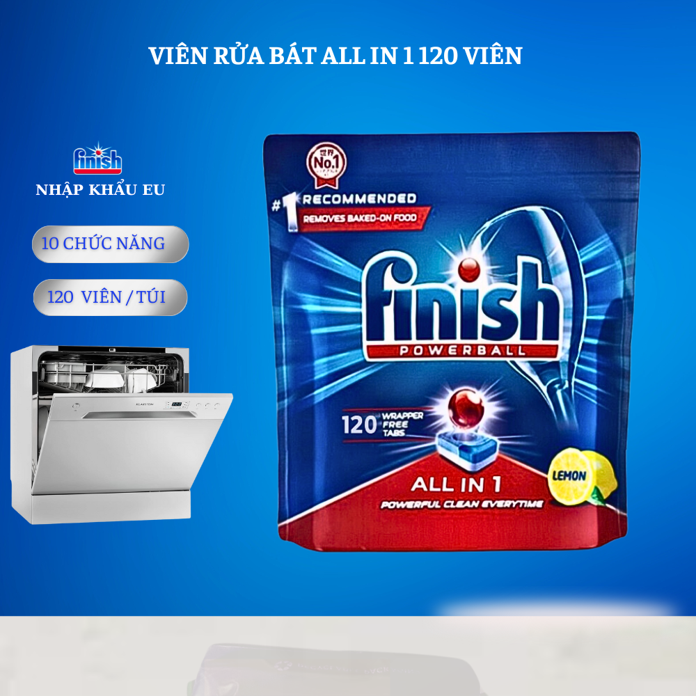 combo Viên rửa bát finish all in one 100 viên+Dung dịch Nước làm bóng finish 800ml +Muối rửa bát finish 1.5kg cho Máy rửa bát