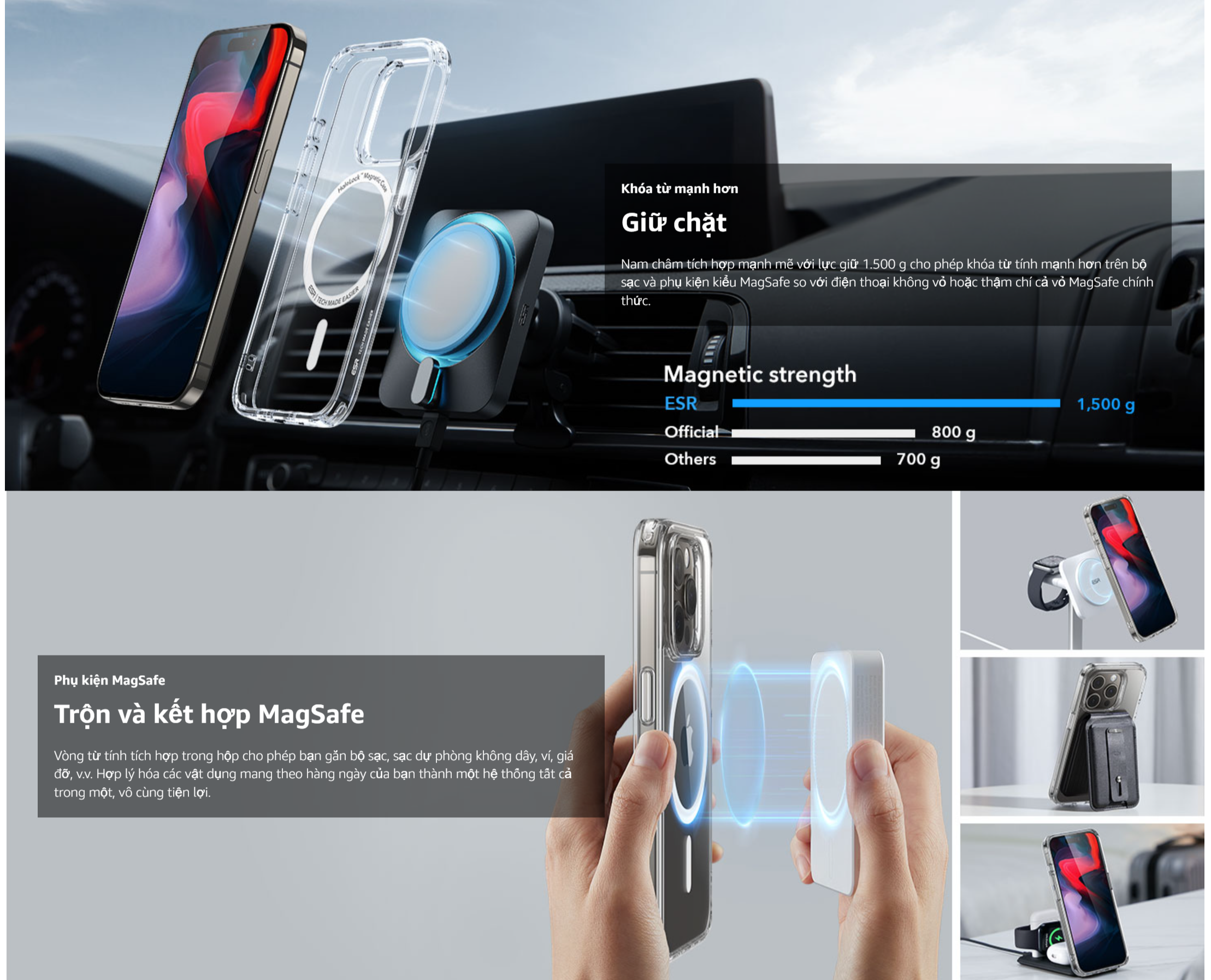 Ốp Lưng cho iPhone 15 Pro Max ESR Classic Hybrid Case with HaloLock - Hàng Chính Hãng