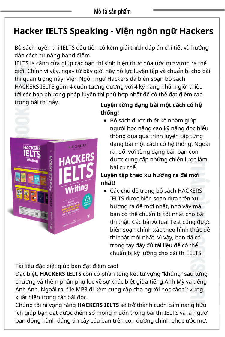 Sách - Hackers Ielts: Writing - Viện ngôn ngữ Hackers - Thái Bình Bookstore