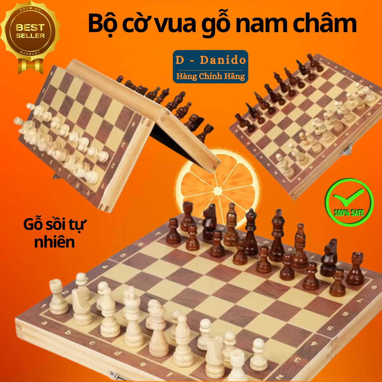 Cờ Vua Gỗ Nam Châm Cao Cấp - Bộ Cờ Vua Cao Cấp Bằng Gỗ Thông Tự Nhiên Có Gắn Nam Châm Chính Hãng
