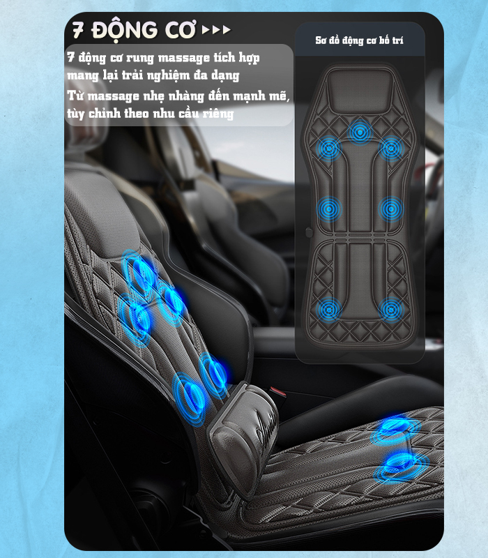 Nệm (đệm) massage ô tô cao cấp Nikio NK-150 - Con lăn 3D xoa bóp cổ vai gáy, kết hợp nhiệt nóng sưởi ấm lưng, cổ và rung toàn thân tạo cảm giác thư giản, túi khí nâng đỡ cột sống lưng