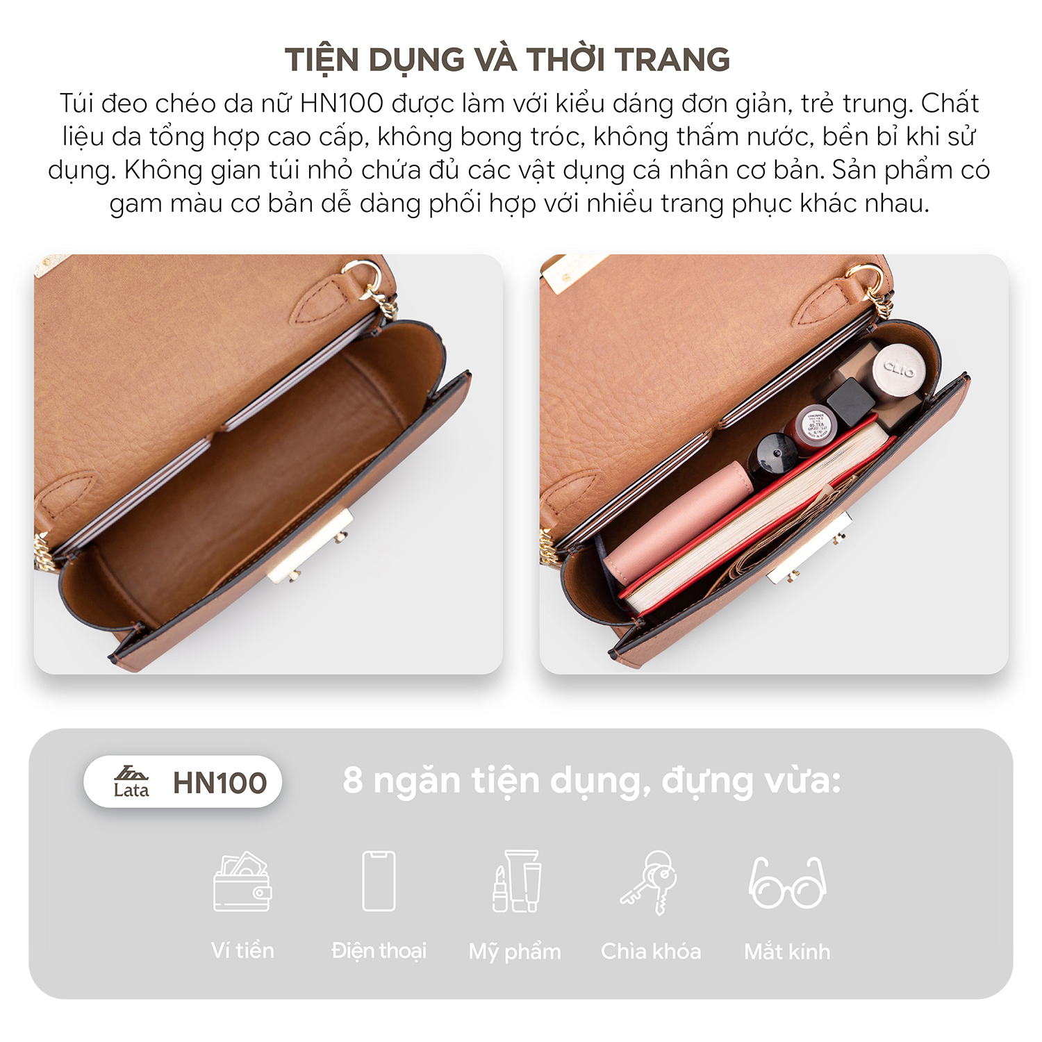 Túi Lata ( Thời trang nữ đi chơi size 20 - Túi đeo chéo da  HN100 )