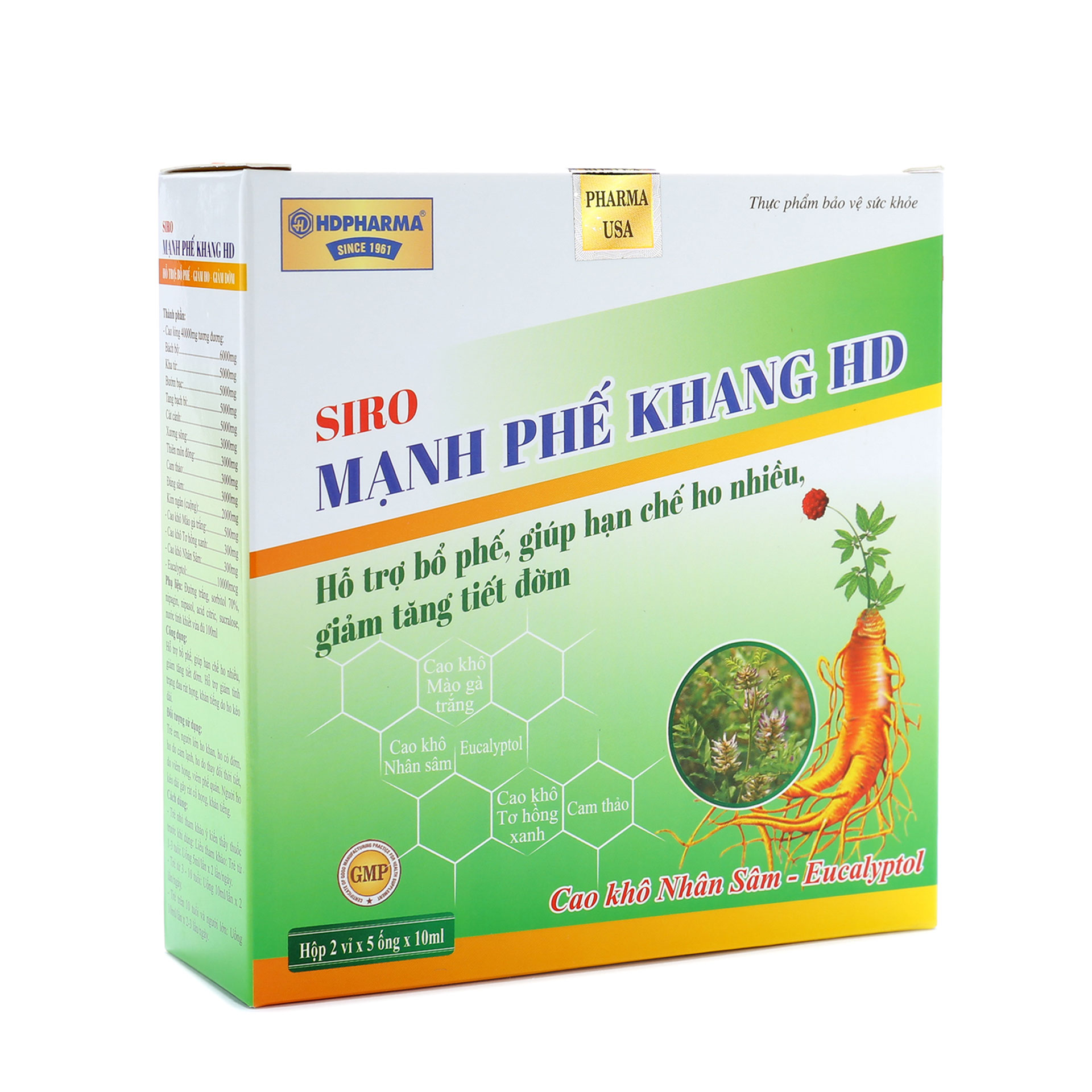 Siro Mạnh Phế Khang Hd hỗ trợ Bổ phế, Giảm ho, Hoá đờm, Làm ấm đường hô hấp Hộp 10 ống