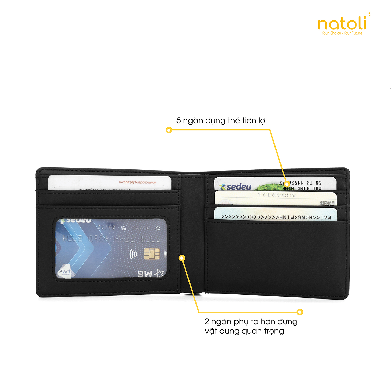 Ví da nam nữ dáng ngang NATOLI gập đôi đựng thẻ cầm tay cao cấp BST Simple Horizontal Wallet V4