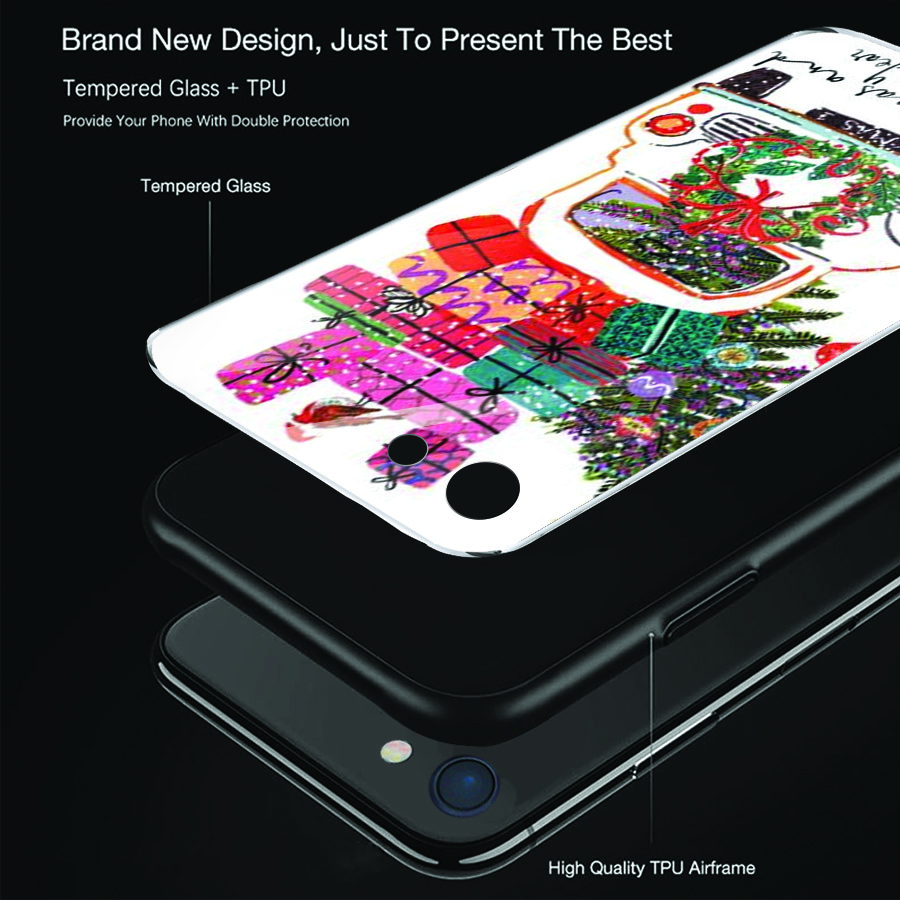 Ốp điện thoại kính cường lực cho máy iPhone 6 Plus/6s Plus - giáng sinh đầm ấm MS GSDA005