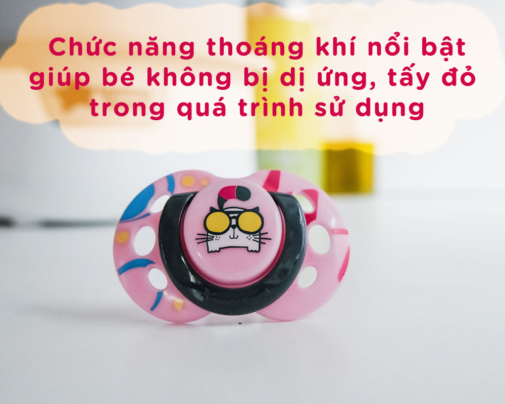 Ty ngậm thoáng khí cho bé Tommee Tippee Air 0-6 tháng (vỉ đôi) - Mèo hồng