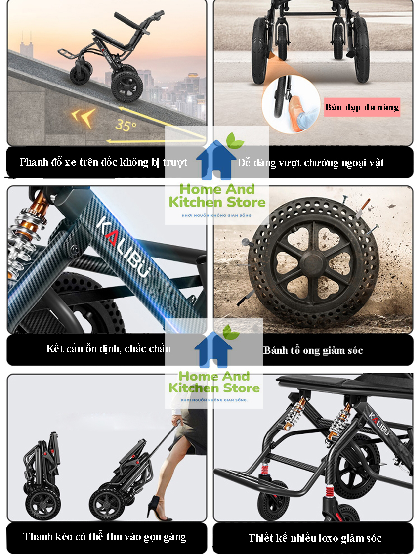 Xe đẩy người già gấp gọn, Xe lăn gấp gọn KALIBU - xe lăn du lịch gấp gọn xách tay siêu nhẹ phù hợp cho người già, người khuyết tật, người bị tai biến