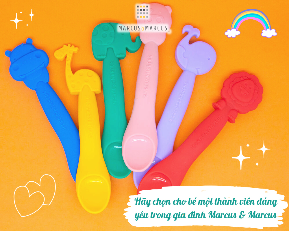 Thìa ăn dặm silicon cho bé Marcus & Marcus, từ 6 tháng