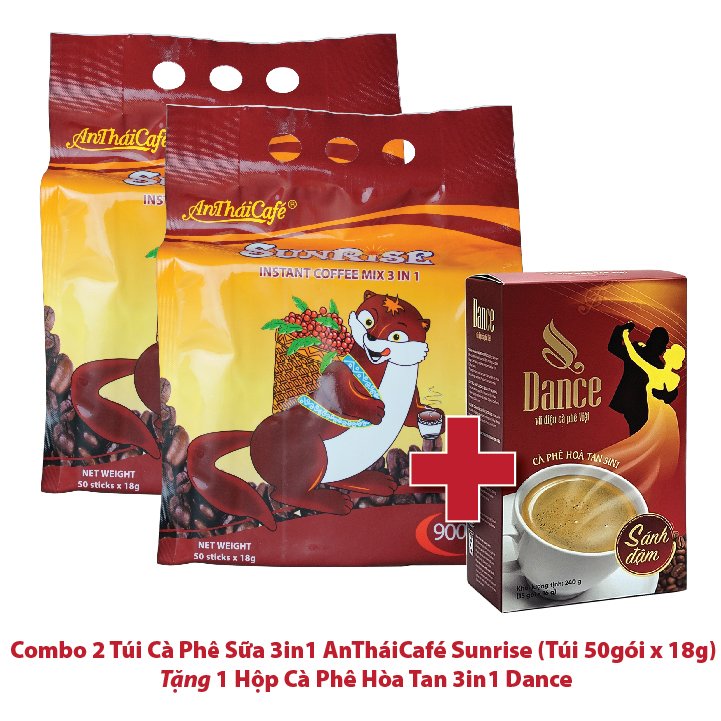 [tặng cà phê dance 3in1] - combo 2 túi cà phê sữa 3in1- anthai sunrise - túi 50gói x 18g 1