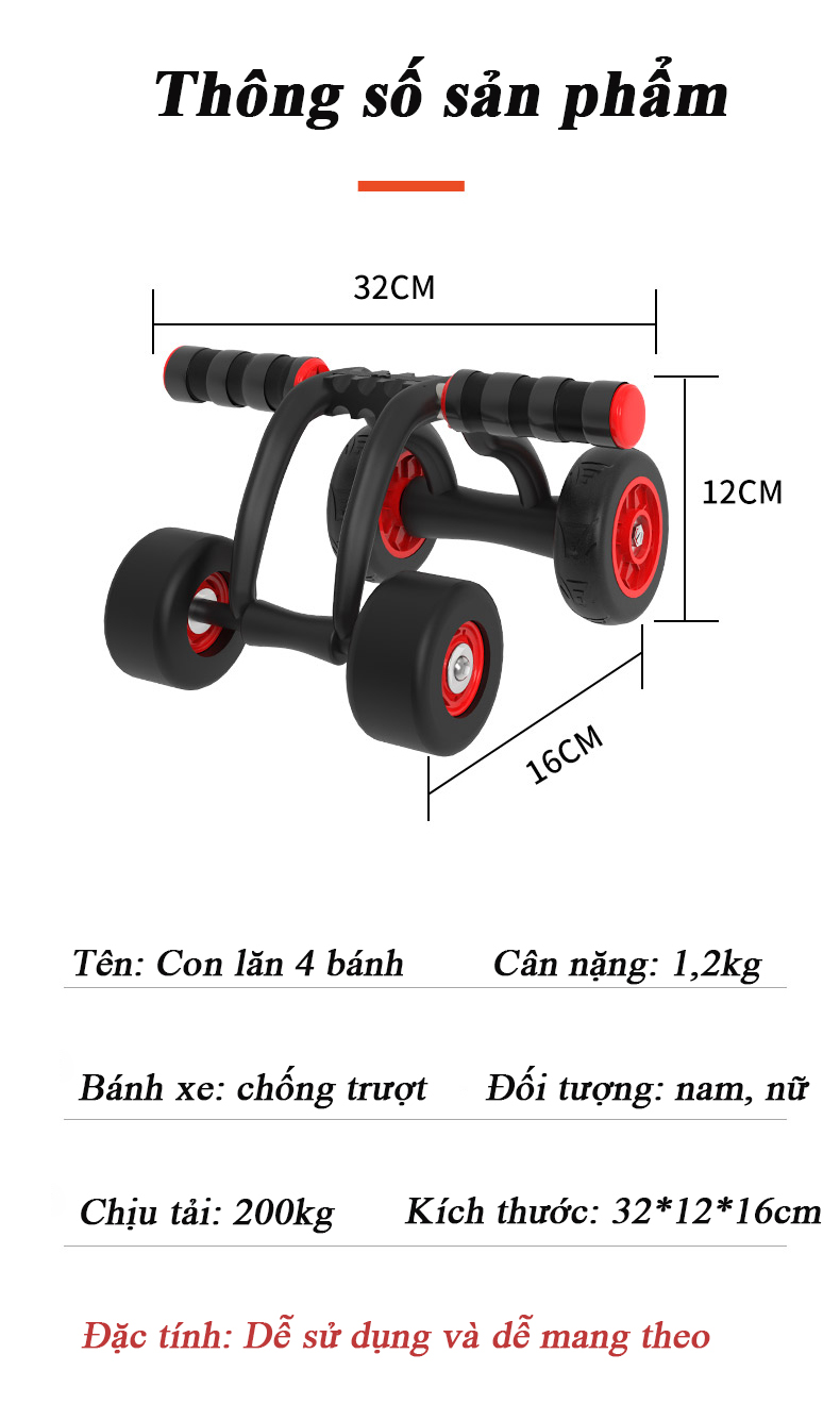 con lăn 4 bánh tập cơ bụng, tập eo cao cấp, tiện lợi khi tập ở nhà, văn phòng topbody 11