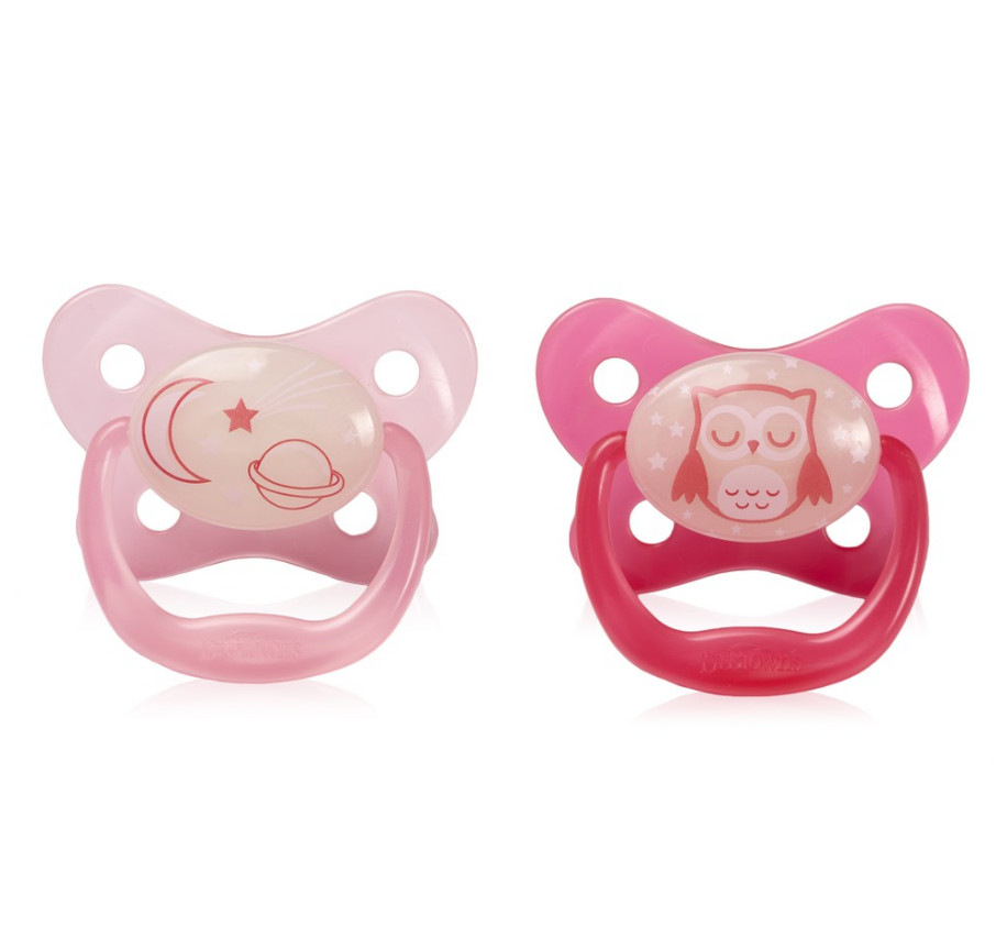 [ PV22006 - Hồng ] Set 2 ty ngậm phát sáng dạ quang Prevent chỉnh nha, chống vẩu Dr.Brown's ( 6-18m )