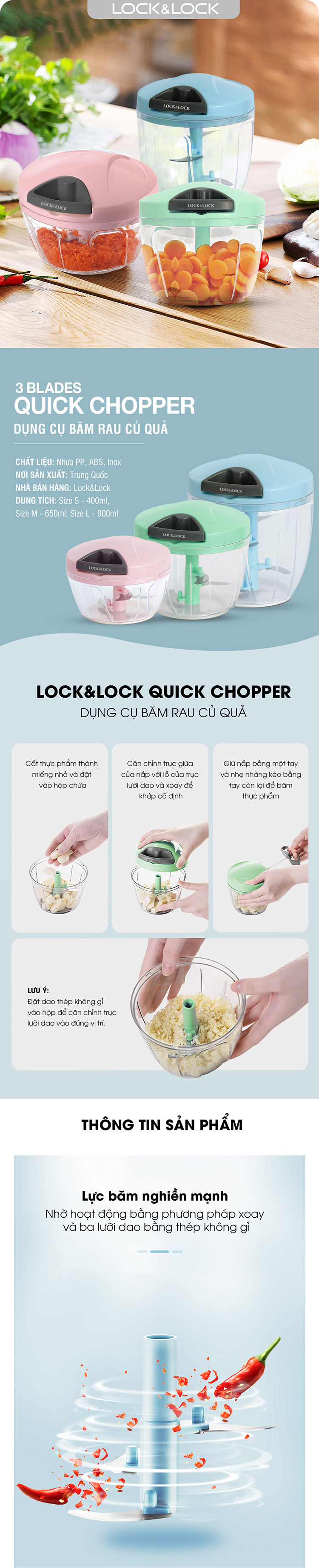 Dụng cụ băm rau củ quả Lock&Lock Quick Chopper