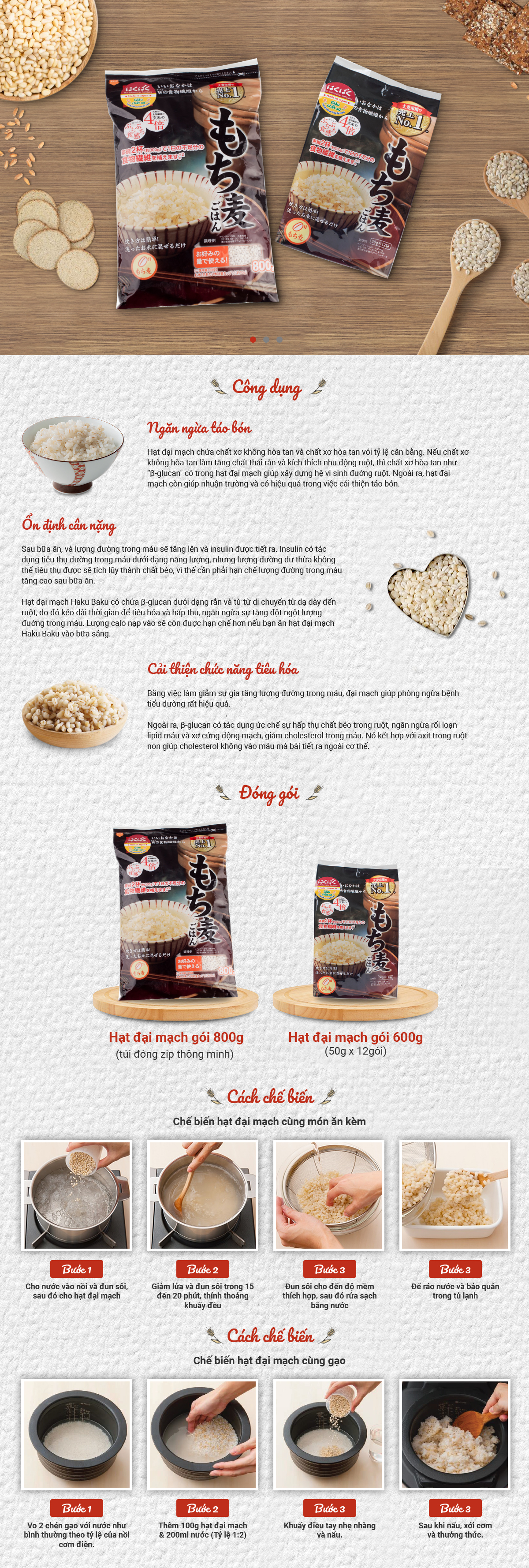 Hạt Đại Mạch Mochimugi HakuBaku (800g) - Giàu chất xơ, hỗ trợ giảm cân, kiểm soát  cholesterol và đường