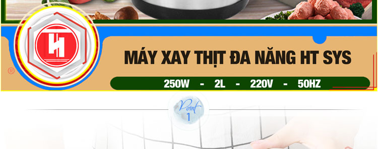 Máy xay đa năng HT SYS - 250W - Máy Xay Hành, Tỏi, Rau Củ ,Thịt Dung Tích 2L - 2 Lưỡi dao kép - Cối inox 304 - Hàng Nhập Khẩu