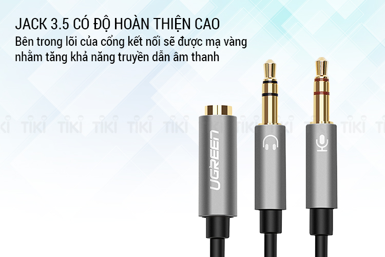 Dây Audio chuyển tai nghe 3.5mm đầu cái sang 2 đầu Mic và Tai nghe đầu đực mạ vàng dài 20CM UGREEN AV140 20899 - màu xám - Hãng phân phối chính thức