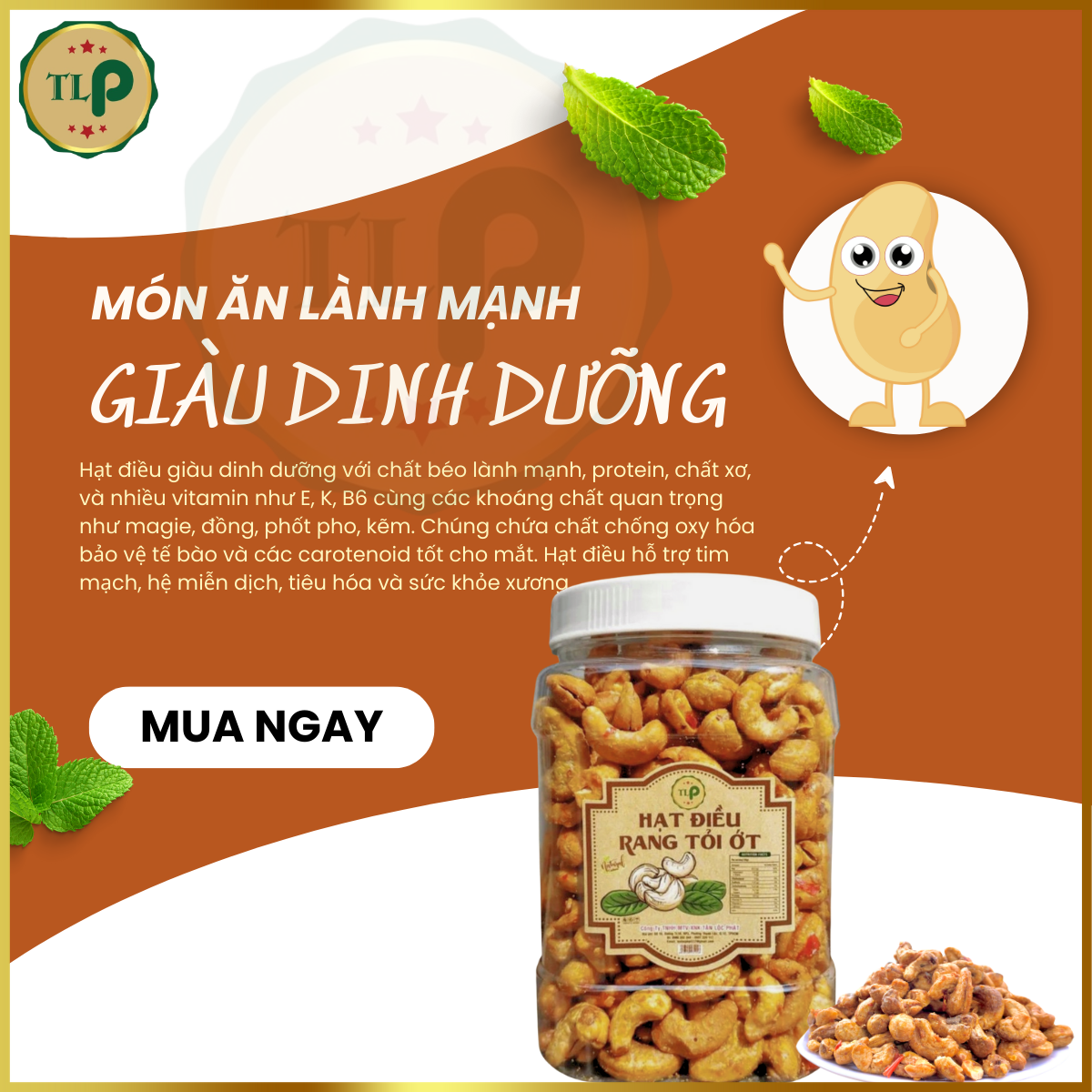 HẠT ĐIỀU RANG TỎI ỚT TÂN LỘC PHÁT COMBO 1KG- MỖI HŨ 500G