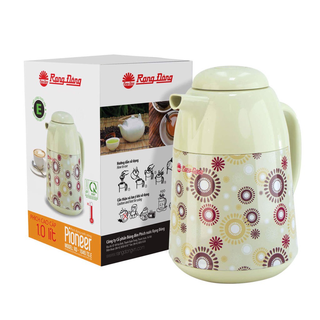 Phích pha trà cao cấp Rạng Đông, 1 lít, giữ nhiệt, thân sắt, vai nhựa, Model: RD-1045TS.E- Chính hãng