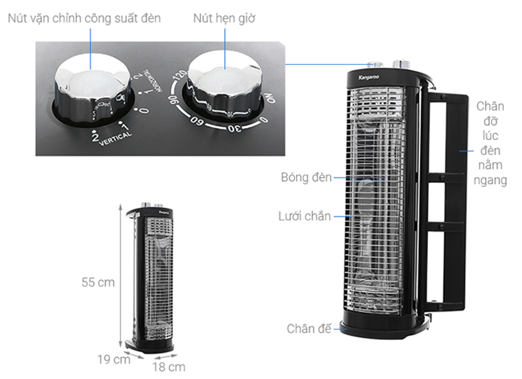 Đèn Sưởi Carbon Kangaroo KG1028C